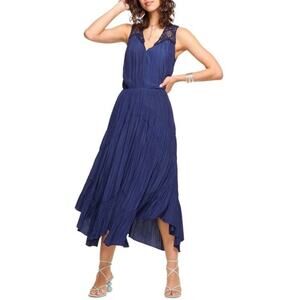 Ramy Brook New York Fenix Handkerchief Dress Navy Midi Women Size XXSmall
